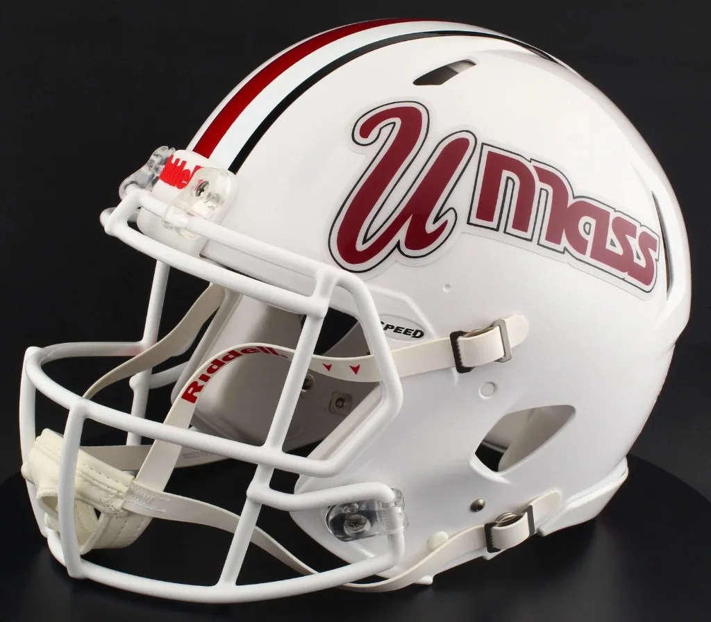 UMass Minutemen Riddell Replica Speed Football Helmet – White UMass Wordmark