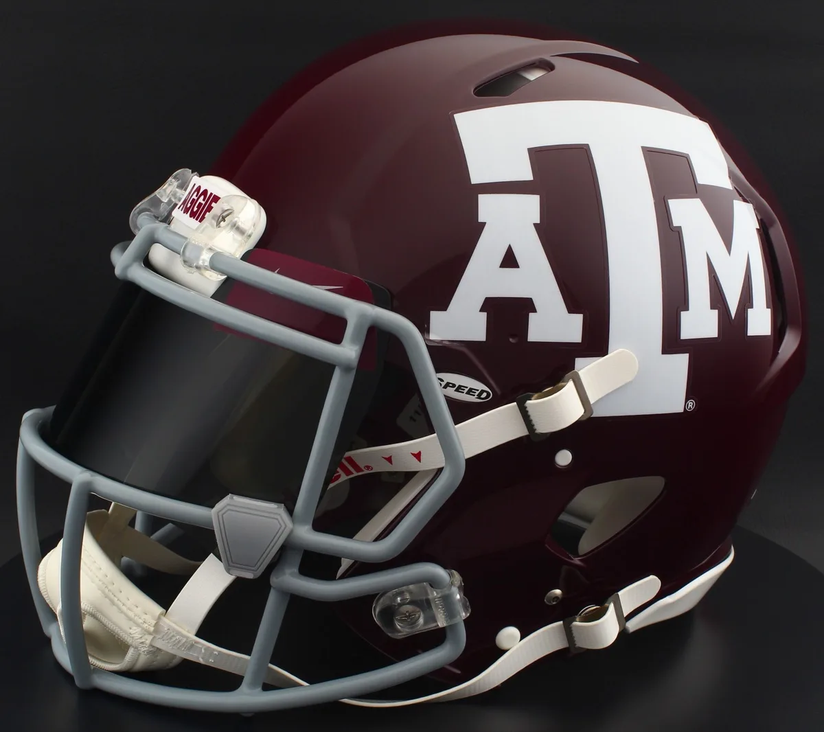 Texas A&M Aggies Riddell Authentic Speed Football Helmet – Maroon ATM, Light Gray Facemask, Maroon Brow Tabs
