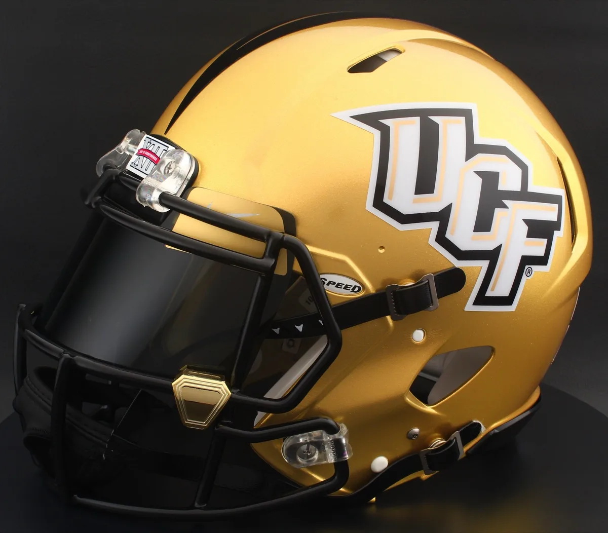 UCF Knights Riddell Replica Speed Football Helmet – Ucf Gold, Vegas Gold Brow Tabs, and Gold Chrome Clips