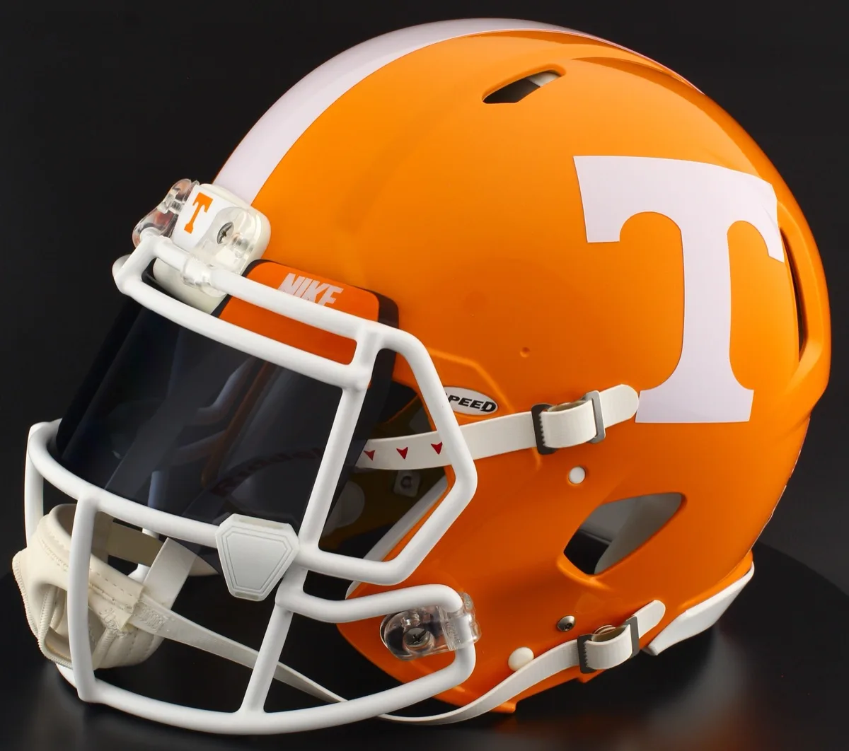 Tennessee Volunteers Riddell Authentic Speed Football Helmet – Metallic Orange, Black Visor, Light Orange Brow Tabs, and Gold Chrome Clips