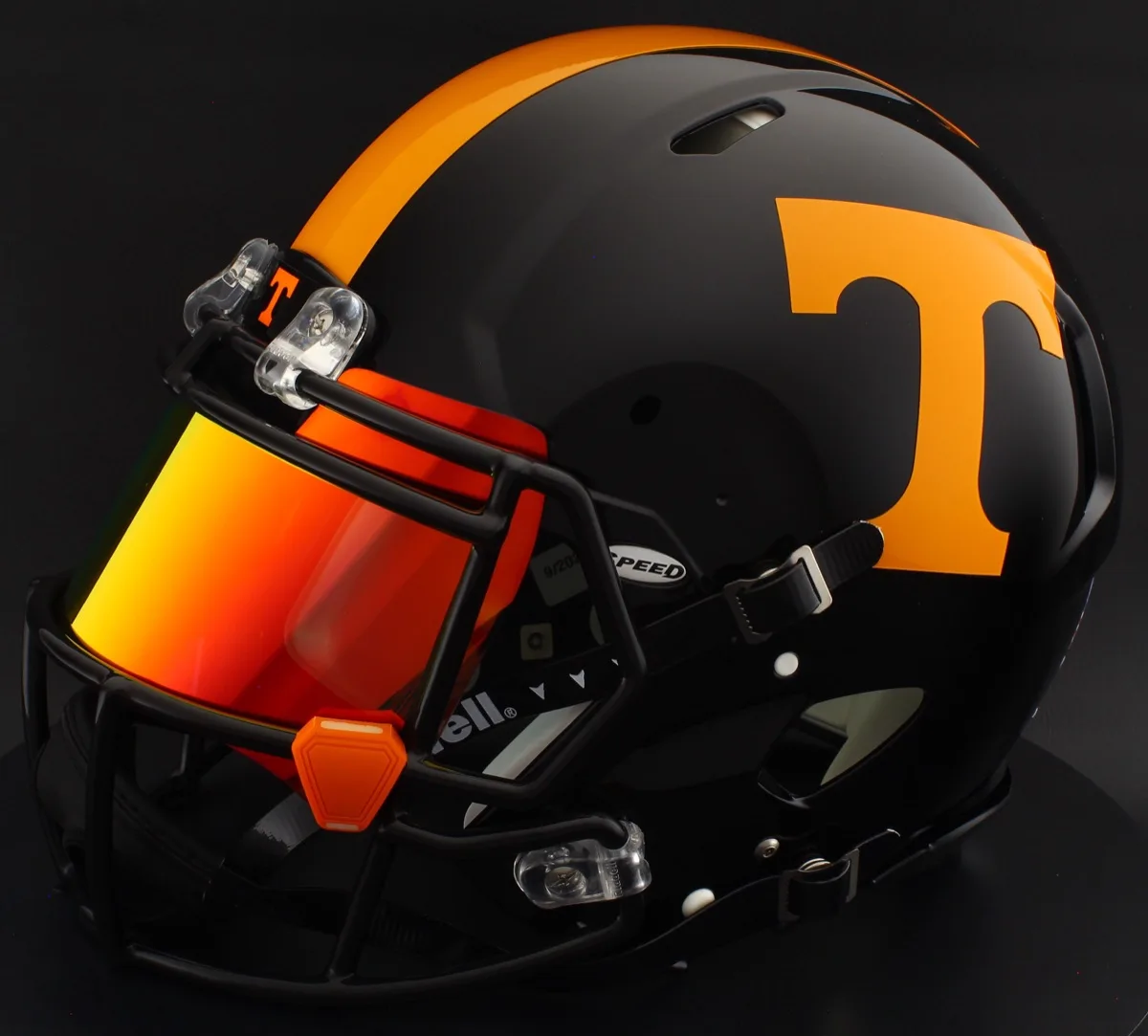 Tennessee Volunteers Riddell Authentic Speed Football Helmet – Dark Mode Black, Torch Visor and Orange Chrome Clips