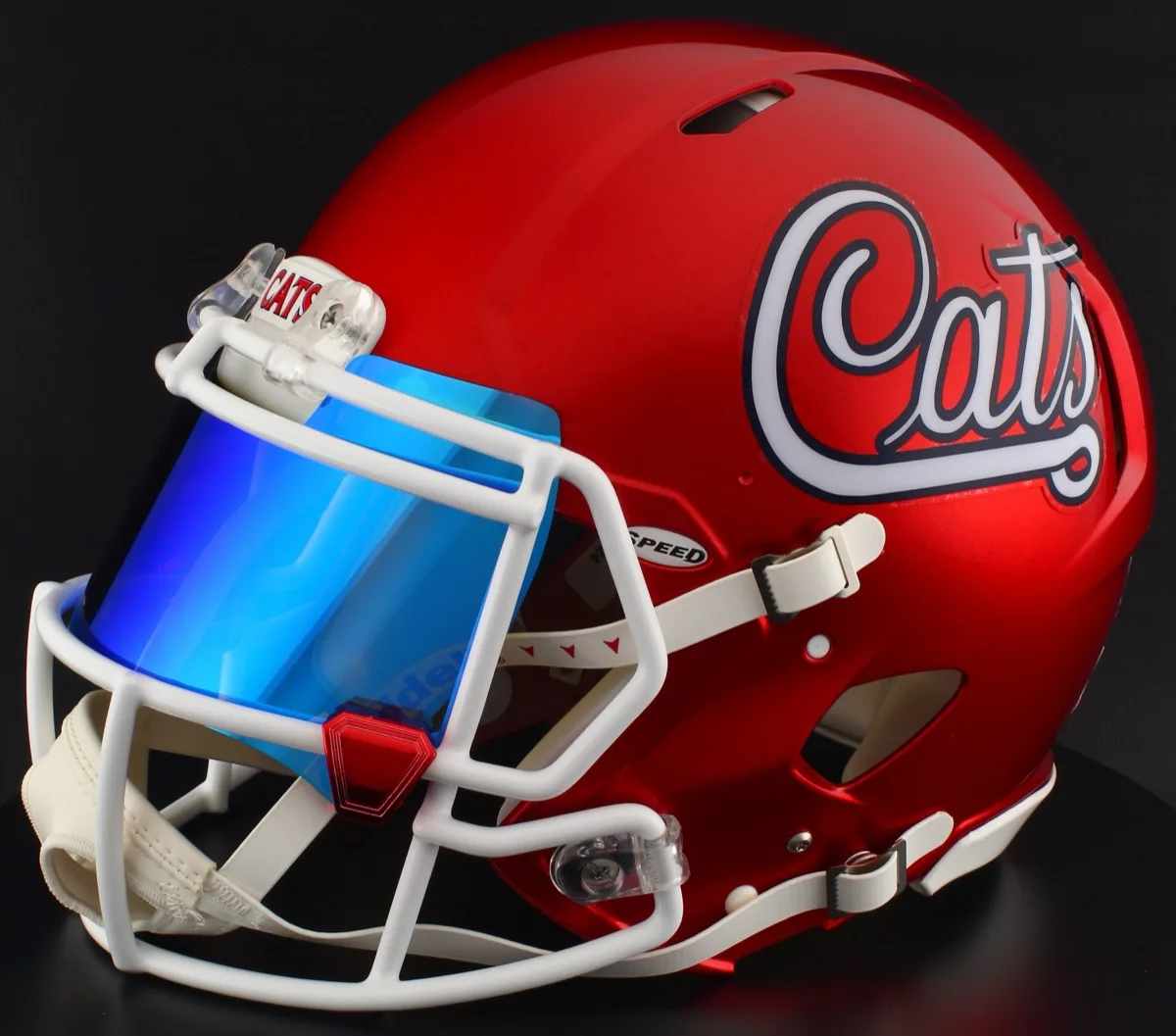 Arizona Wildcats Riddell Authentic Speed Football Helmet – Script, White Facemask, Ice Blue Visor, and Red Chrome Clips