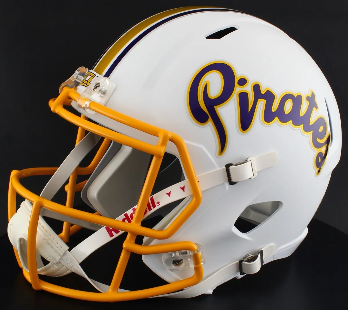 East Carolina Pirates Riddell Authentic Speed Football Helmet – White Alternate PIRATES, Gold Facemask
