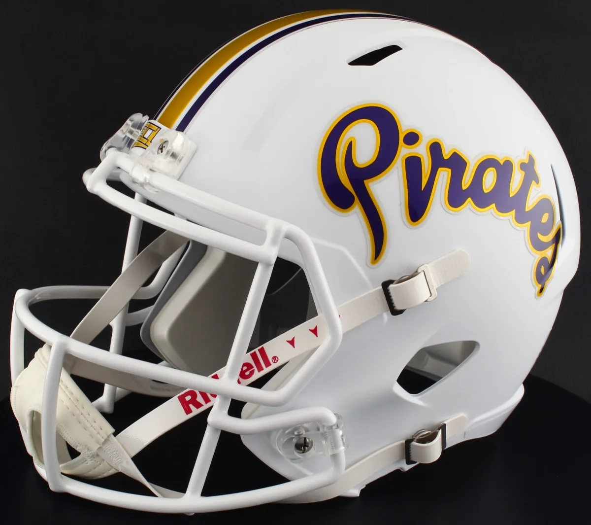 East Carolina Pirates Riddell Authentic Speed Football Helmet – White Alternate PIRATES, White Mask, No Visor