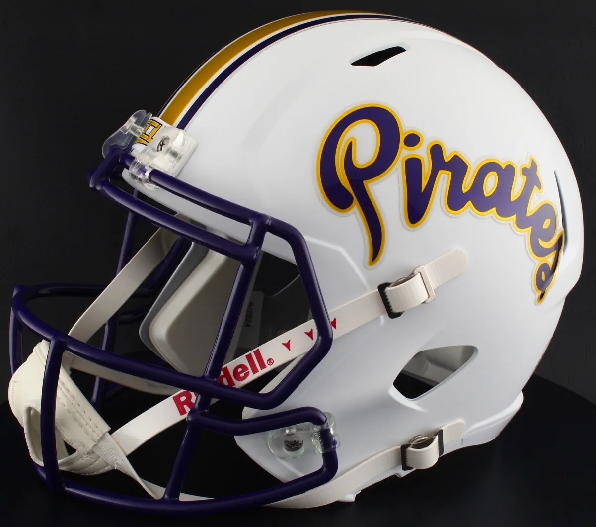 East Carolina Pirates Riddell Authentic Speed Football Helmet – White Alternate PIRATES, Purple Facemask