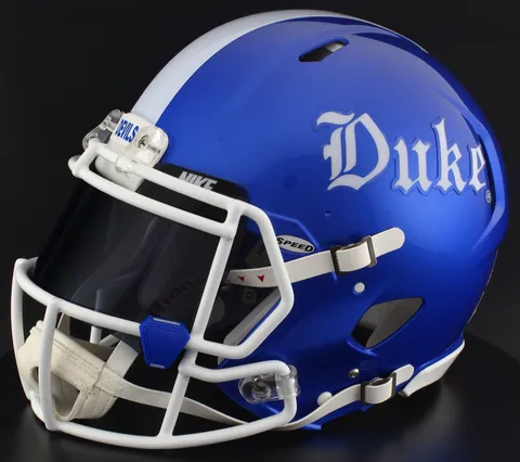 Duke Blue Devils Riddell Authentic Speed Football Helmet – Gothic, White Facemask, Black Visor, Black Brow Tabs, and Dark Royal Blue Clips