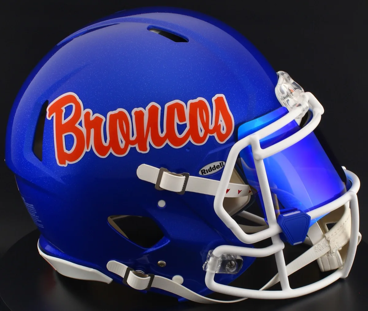 Boise State Broncos Riddell Authentic Speed Football Helmet – Script, Ice Blue Visor, and Dark Royal Blue Clips