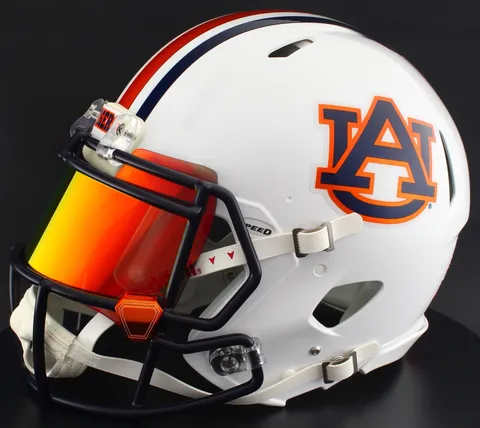 Auburn Tigers Riddell Authentic Speed Football Helmet – White AU, Navy Factory Mask, Torch Visor, and Orange Chrome Clips
