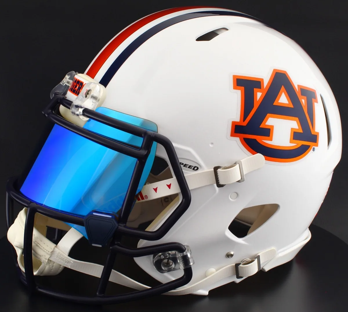 Auburn Tigers Riddell Replica Speed Football Helmet – White AU, Navy Mask, Ice Blue Visor, and Navy Blue Clips