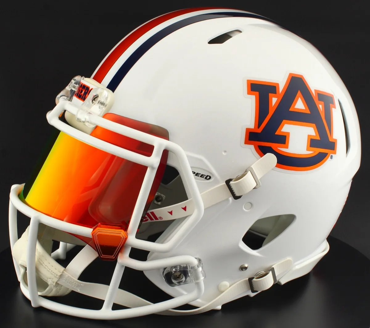 Auburn Tigers Riddell Authentic Speed Football Helmet – White AU, White Mask, Torch Visor, and Orange Chrome Clips
