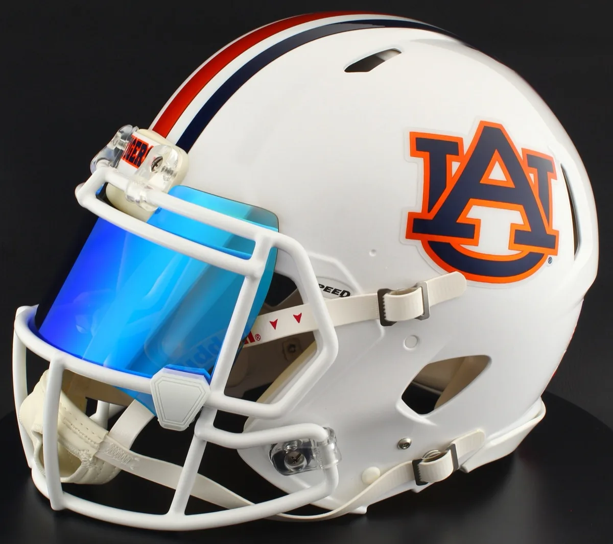 Auburn Tigers Riddell Authentic Speed Football Helmet – White AU, White Mask, Ice Blue Visor, and White Clips