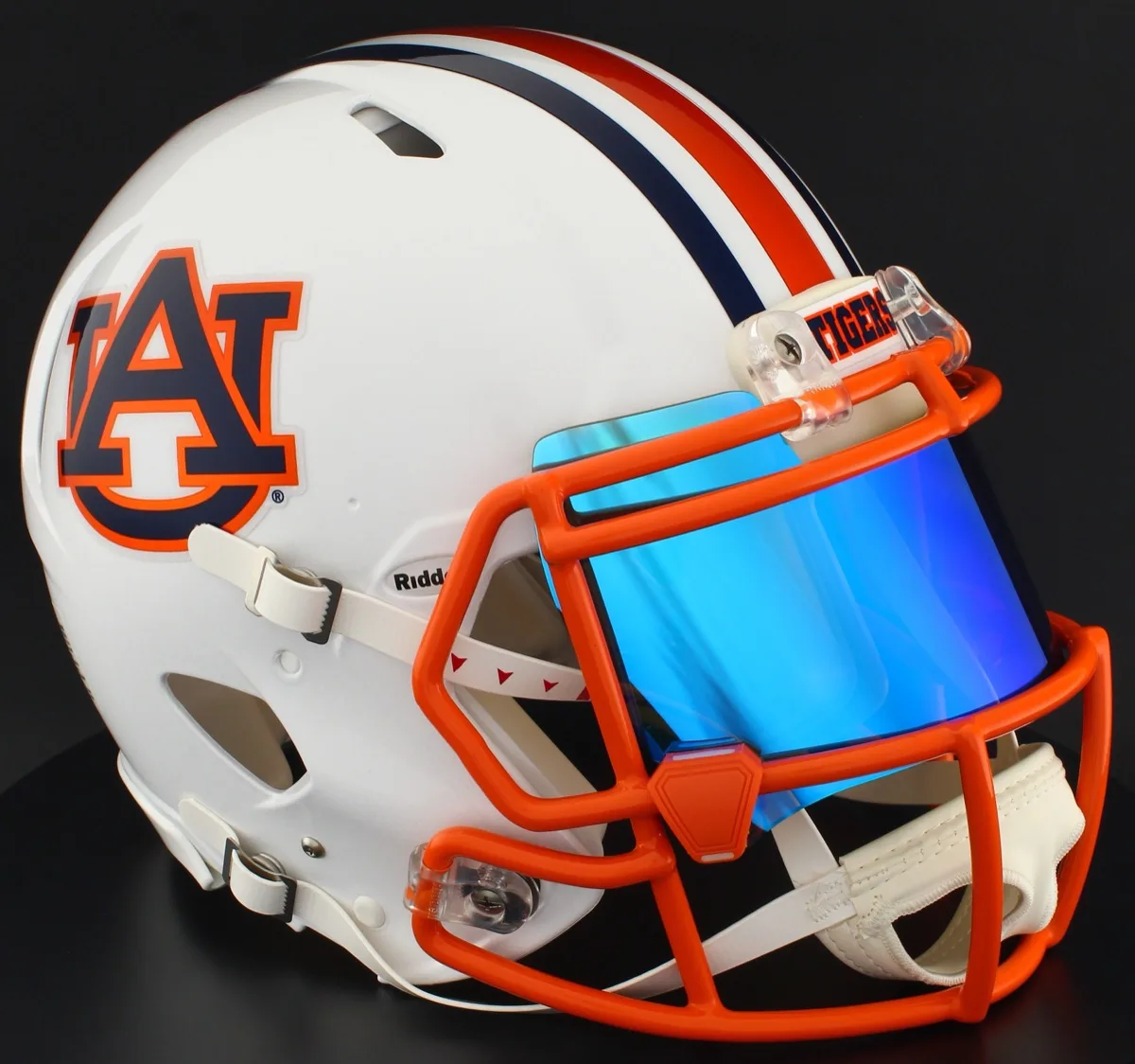 Auburn Tigers Riddell Replica Speed Football Helmet – White AU, Burnt Orange Mask, Ice Blue Visor, and Orange Clips