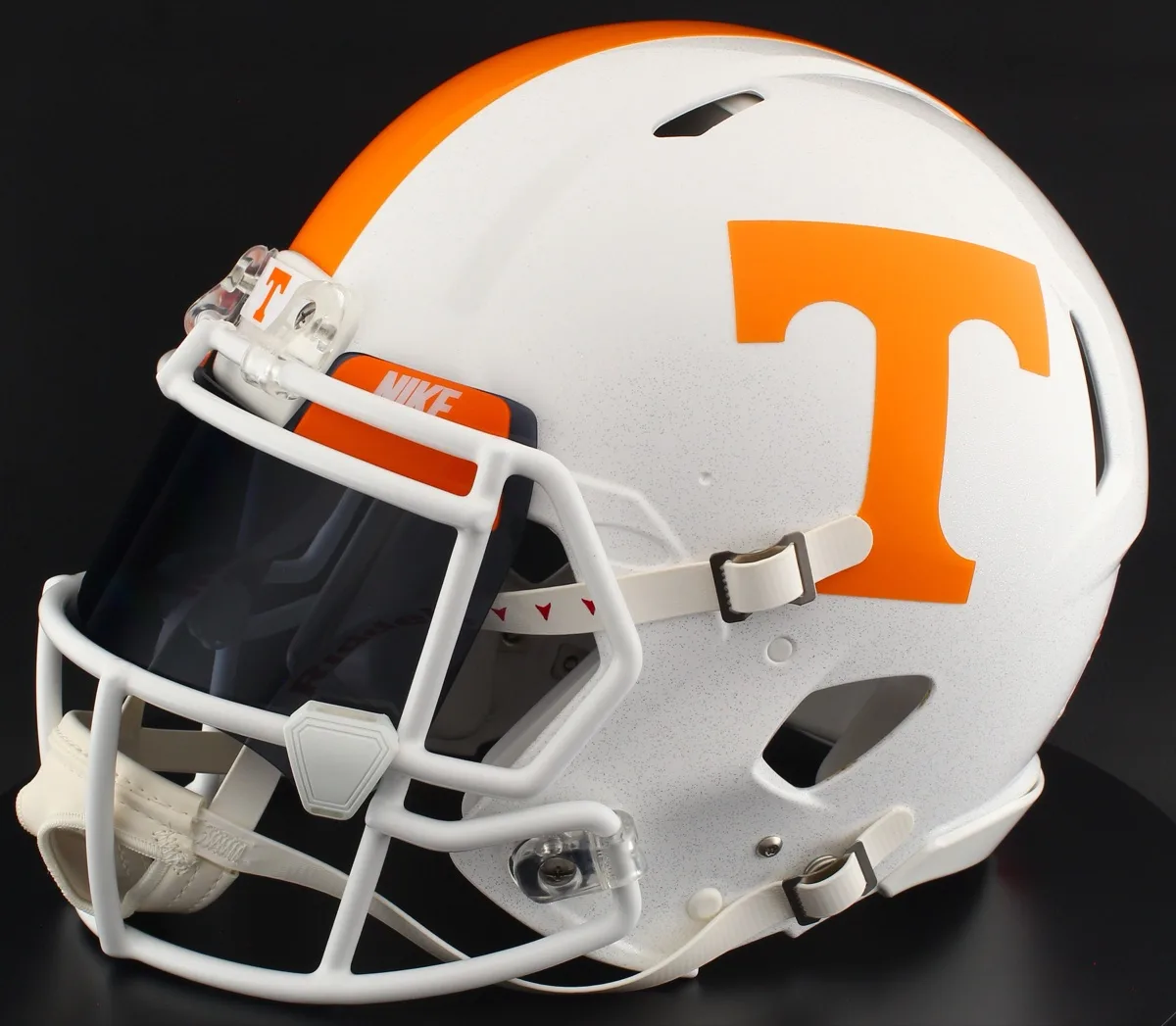 Tennessee Volunteers Riddell Authentic Speed Football Helmet – White Block T, White Factory Mask, Black Visor, Light Orange Brow Tabs, and White Clips