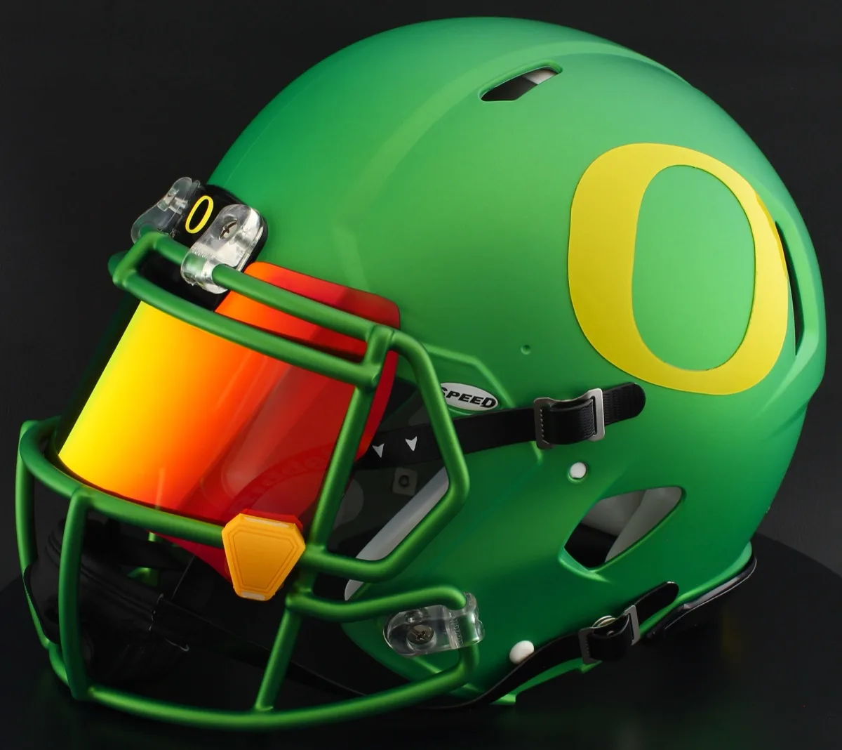 Oregon Ducks Riddell Authentic Speed Football Helmet – Apple Green, Dark Green Factory Mask, Torch Visor, and Yellow Clips