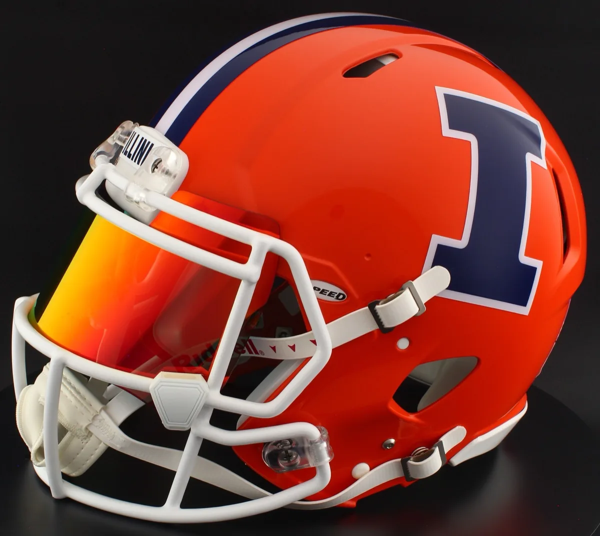 Illinois Fighting Illini Riddell Replica Speed Football Helmet – Orange, White Factory Mask, Torch Visor, and White Clips