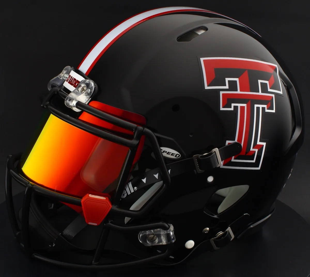 Texas Tech Red Raiders Riddell Authentic Speed Football Helmet – 2024 Black, Black Mask, Torch Visor, and Red Clips