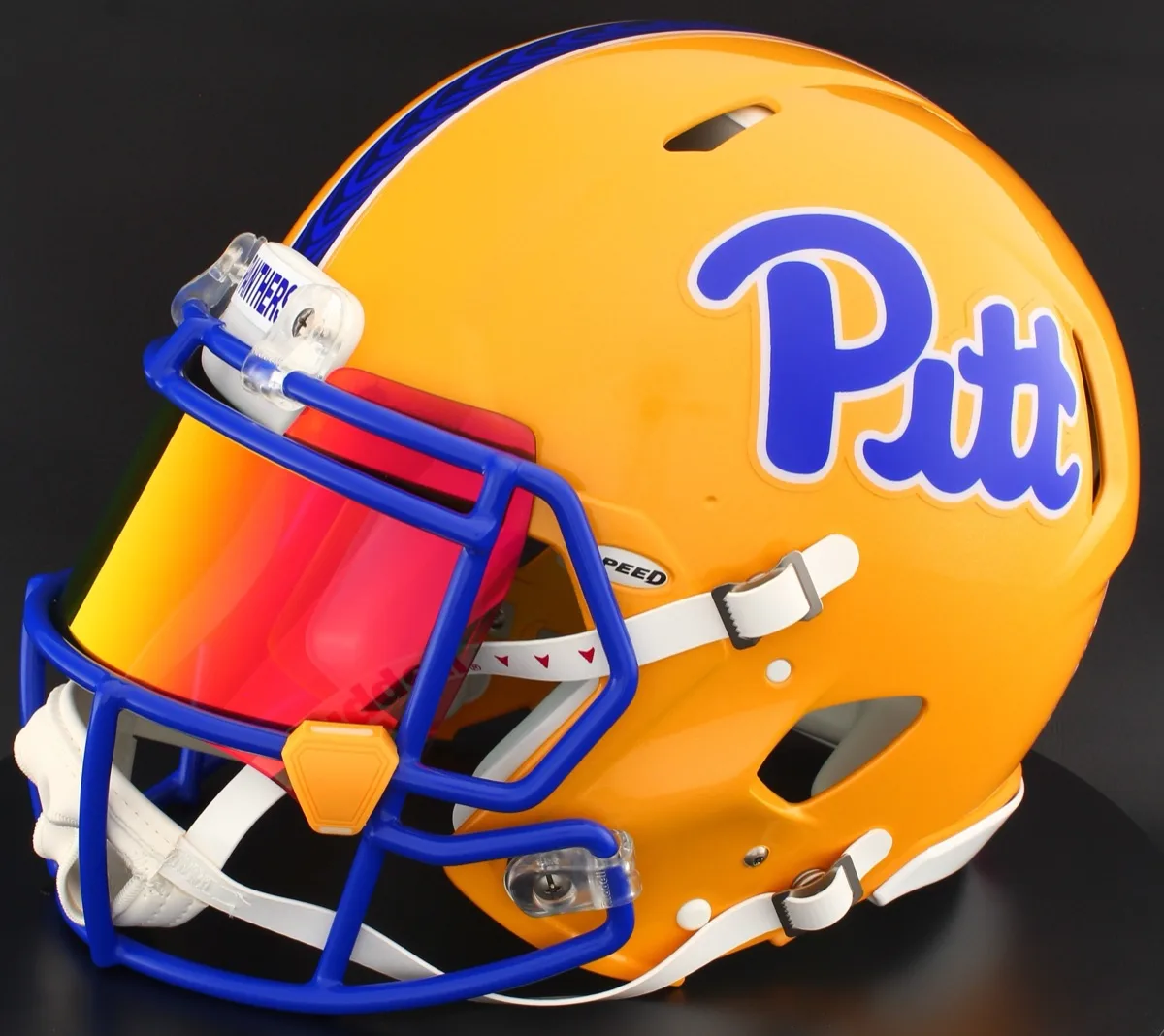Pittsburgh Panthers Riddell Authentic Speed Football Helmet – Gold, Torch Visor, and Yellow Clips