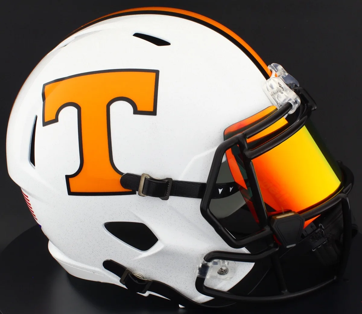 Tennessee Volunteers Riddell Replica Speed Football Helmet – White Block T, Black Mask, Torch Visor, and Black Clips