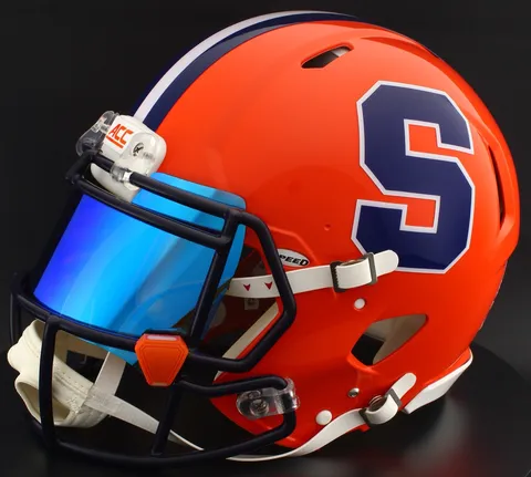 Syracuse Orange Riddell Replica Speed Football Helmet – Orange Block S, Navy Mask, Ice Blue Visor, and Orange Clips
