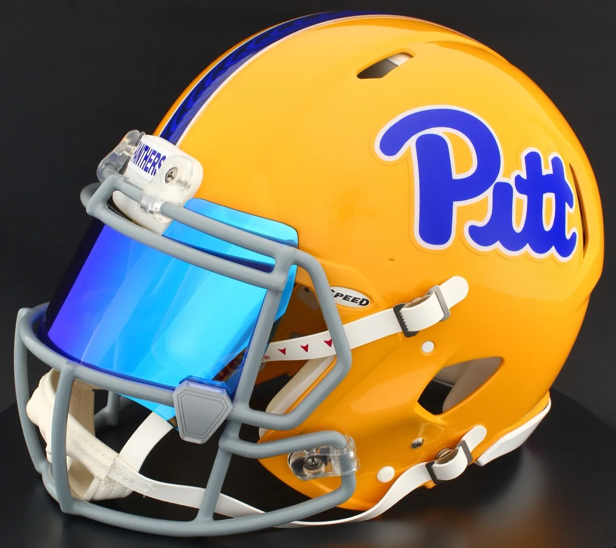 Pittsburgh Panthers Riddell Authentic Speed Football Helmet – Gold, Ice Blue Visor, and Gray Clips