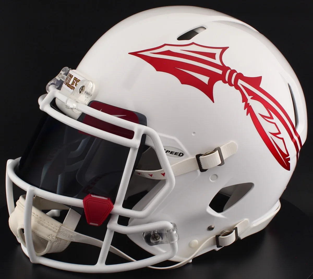Florida State Seminoles Riddell Authentic Speed Football Helmet – White, Black Visor, Cardinal Brow Tabs, and Red Chrome Clips
