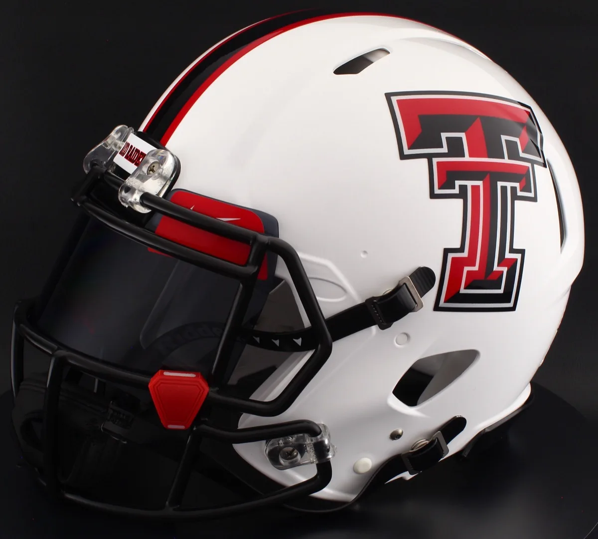 Texas Tech Red Raiders Riddell Replica Speed Football Helmet – 2024, Black Factory Mask, Black Visor, Red Brow Tabs, and Red Clips