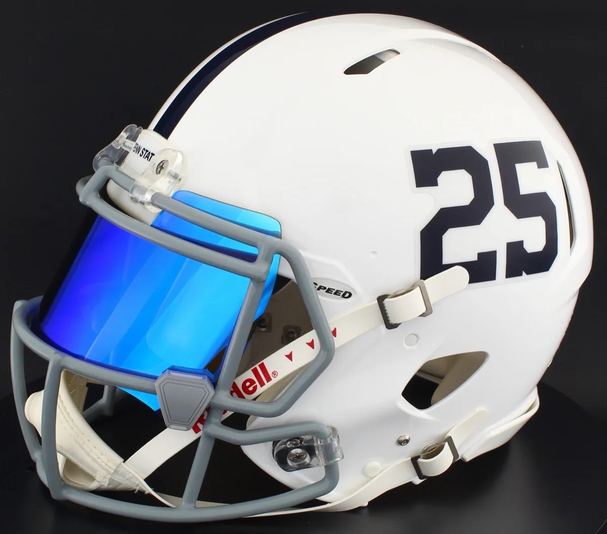 Penn State Nittany Lions Riddell Authentic Speed Football Helmet – #25, Light Gray Factory Mask, Ice Blue Visor, and Gray Clips
