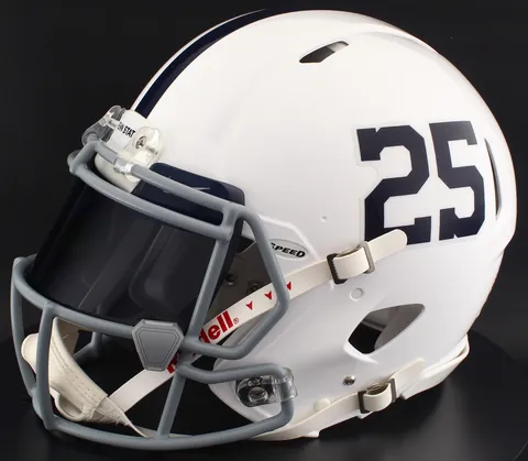 Penn State Nittany Lions Riddell Authentic Speed Football Helmet – #25, Light Gray Factory Mask, Black Visor, Navy Blue Brow Tabs, and Gray Clips