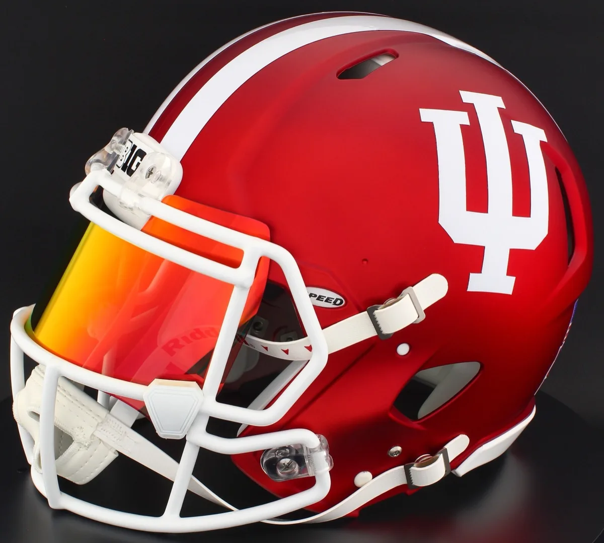 Indiana Hoosiers Riddell Replica Speed Football Helmet – Anodized Crimson, White Factory Mask, Torch Visor, and White Clips