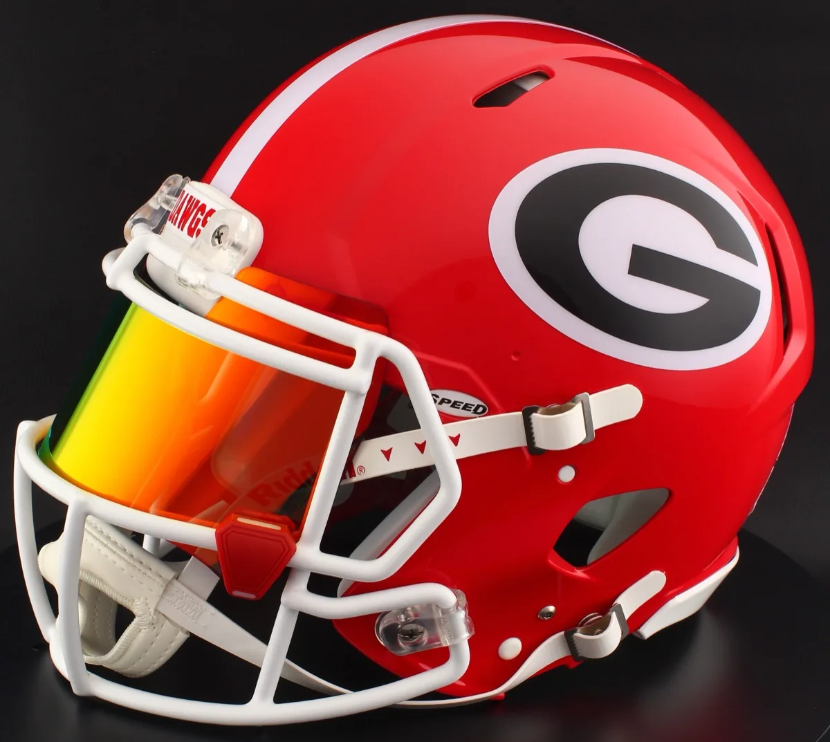 Georgia Bulldogs Riddell Authentic Speed Football Helmet – Red Power G, White Factory Mask, Torch Visor, and Red Clips