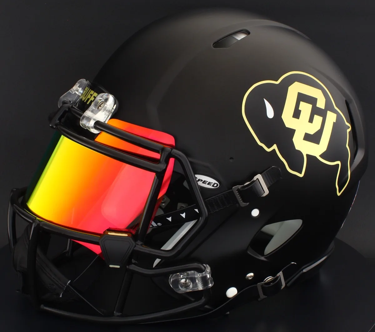 Colorado Buffaloes Riddell Authentic Speed Football Helmet – Matte Black, Black Factory Mask, Torch Visor, and Black Clips