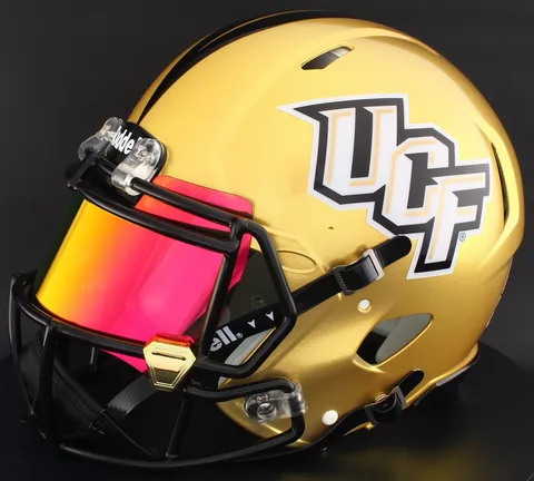 UCF Knights Riddell Authentic Speed Football Helmet – Ucf Gold, Black Factory Mask, Torch Visor, and Gold Chrome Clips