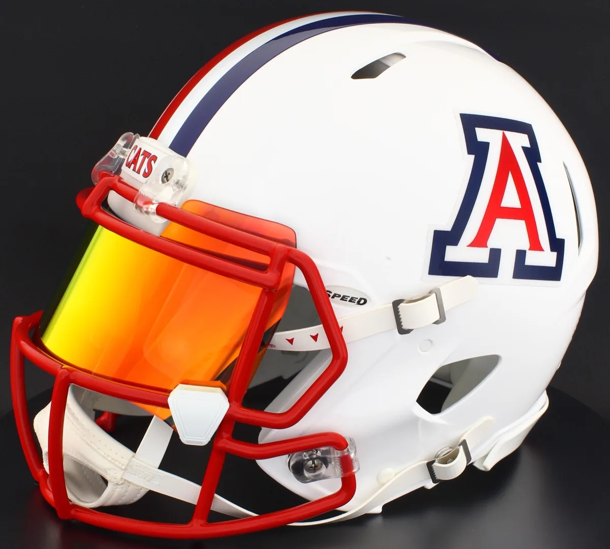 Arizona Wildcats Riddell Authentic Speed Football Helmet – Gloss White, Red Mask, Torch Visor, and White Clips