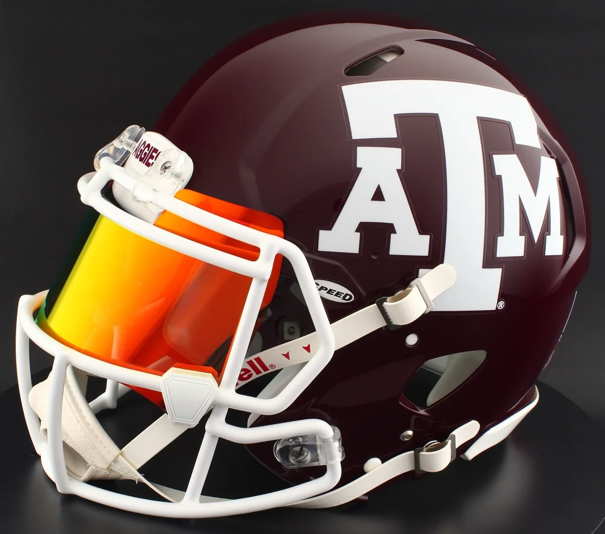 Texas A&M Aggies Riddell Replica Speed Football Helmet – Maroon ATM, White Factory Mask, Torch Visor, and White Clips