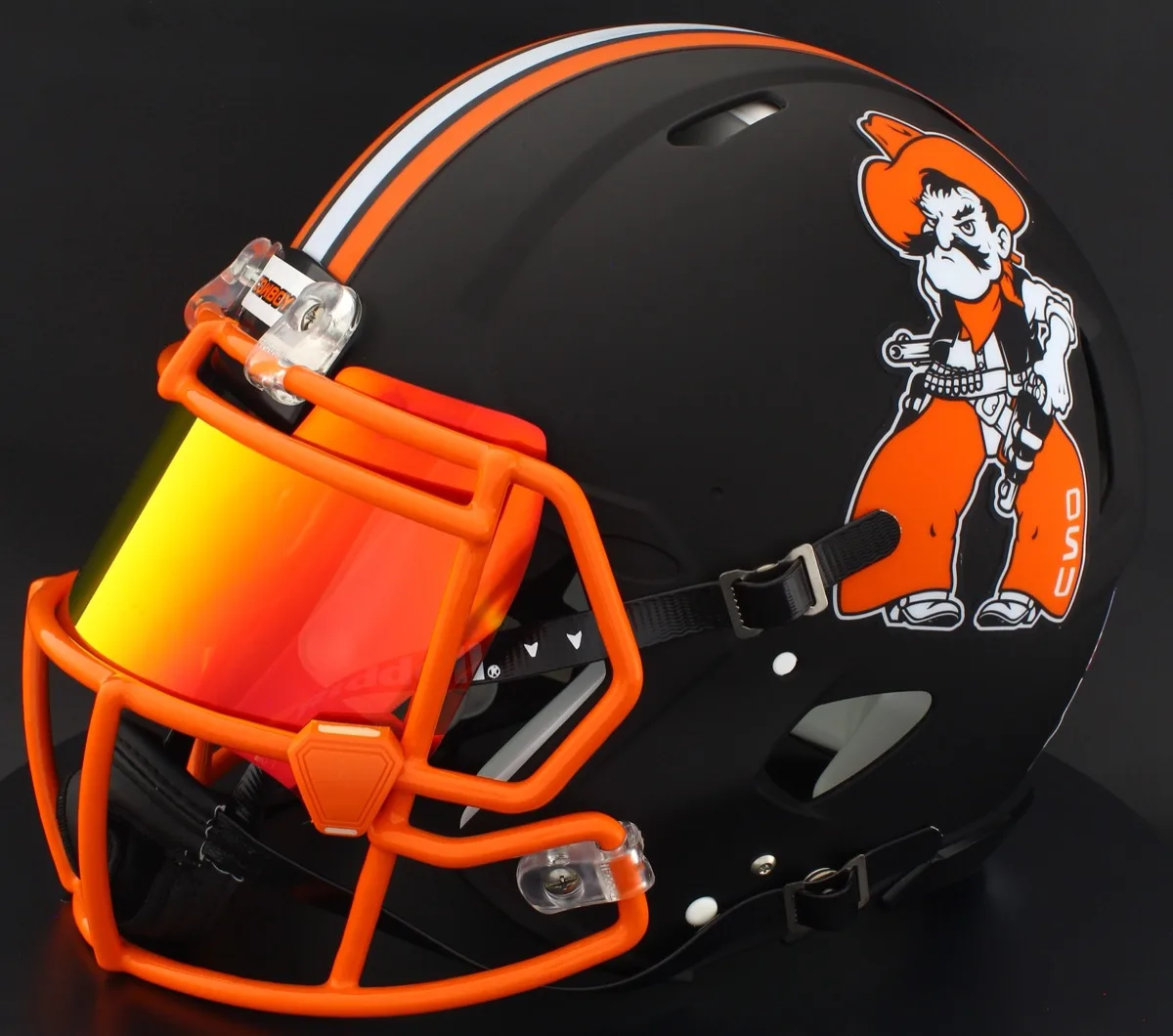 Oklahoma State Cowboys Riddell Authentic Speed Football Helmet – Pistol Pete, Burnt Orange Mask, Torch Visor, and Orange Clips