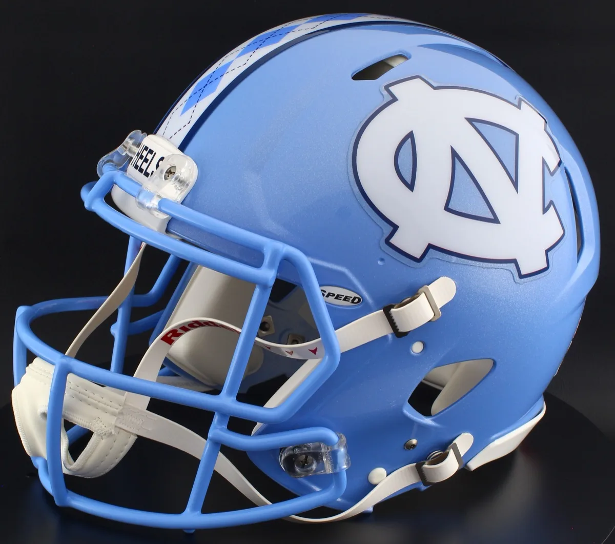 North Carolina Tar Heels Riddell Replica Speed Football Helmet – Carolina Blue Interlocking NC, Tar Heels Blue Mask, no visor