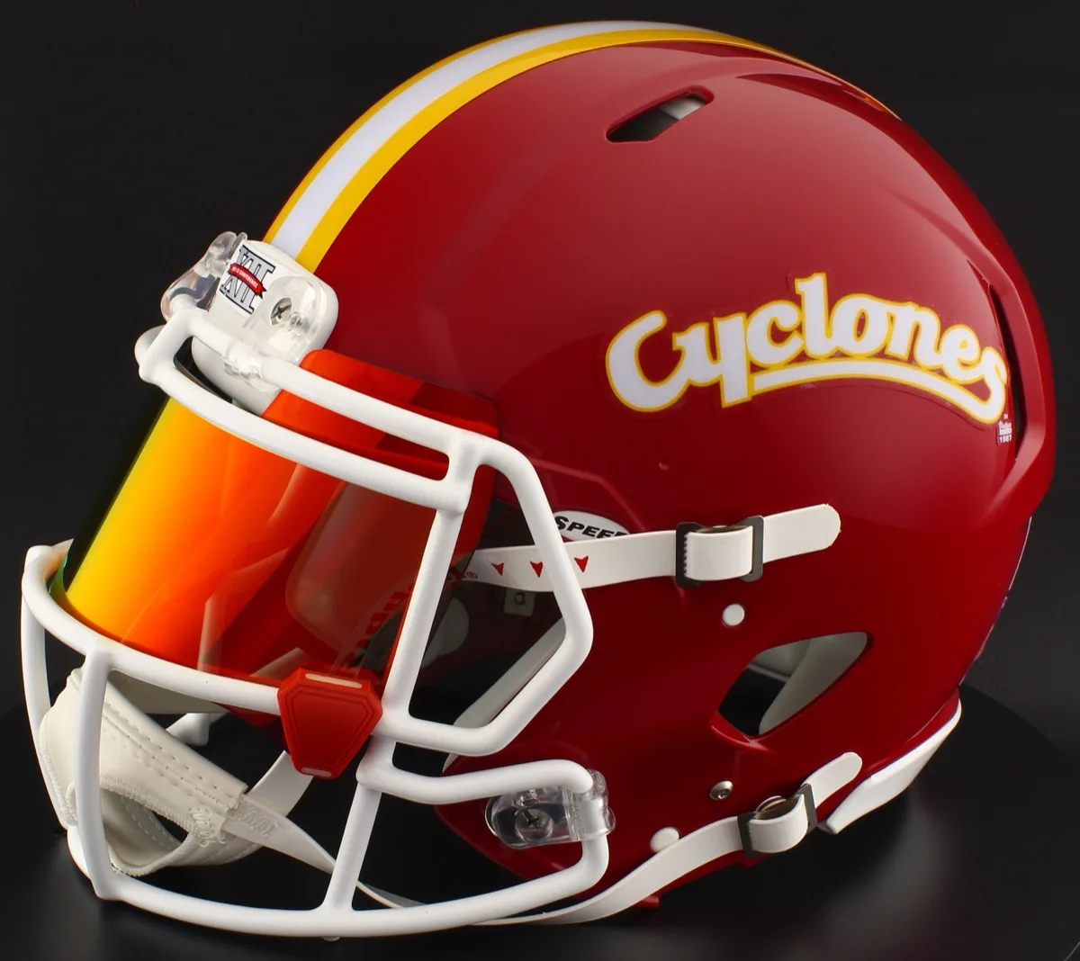 Iowa State Cyclones Riddell Authentic Speed Football Helmet – Cyclones Red, White Factory Mask, Torch Visor, and Cardinal Clips