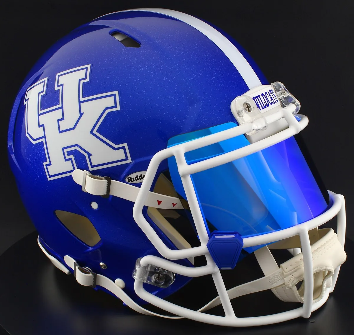 Kentucky Wildcats Riddell Authentic Speed Football Helmet – Blue UK, White Facemask, Ice Blue Visor, and Light Royal Blue Clips
