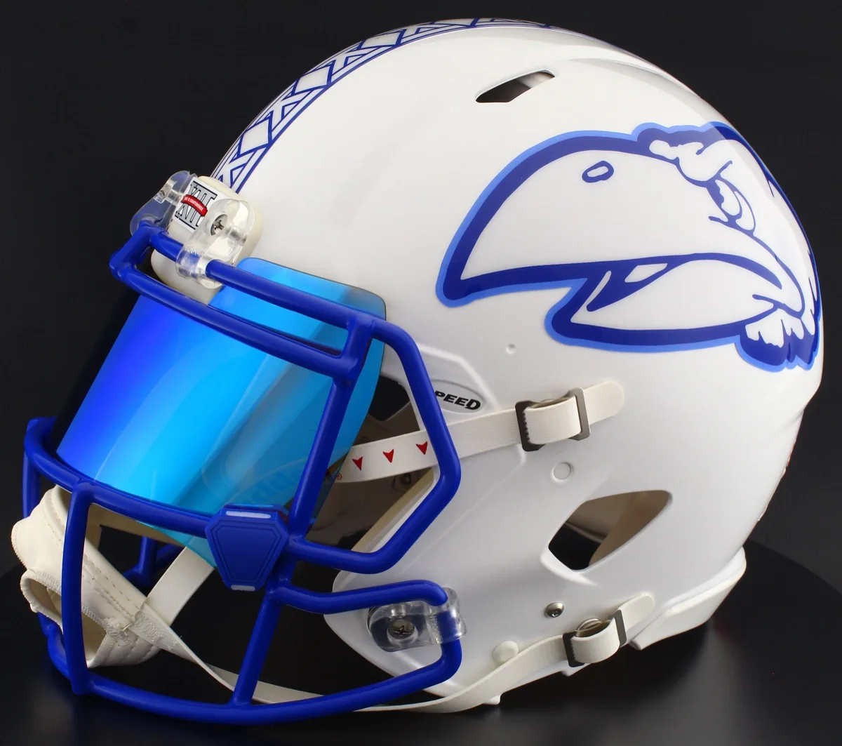 Kansas Jayhawks Riddell Replica Speed Football Helmet – White, Ice Blue Visor, and Dark Royal Blue Clips