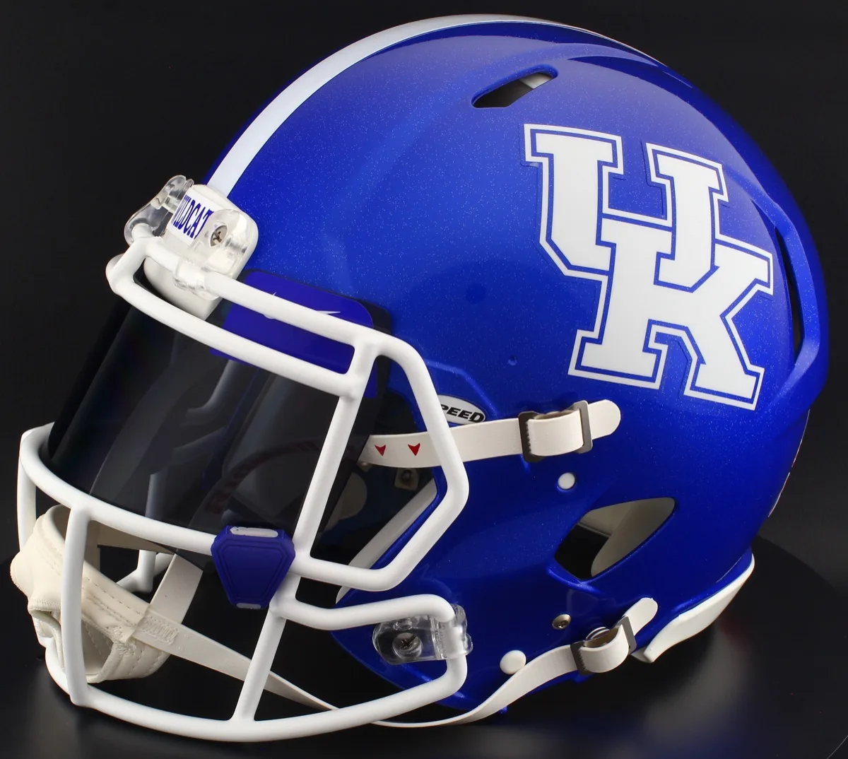 Kentucky Wildcats Riddell Replica Speed Football Helmet – Blue UK, White Facemask, Black Visor, Royal Blue Brow Tabs, and Dark Royal Blue Clips