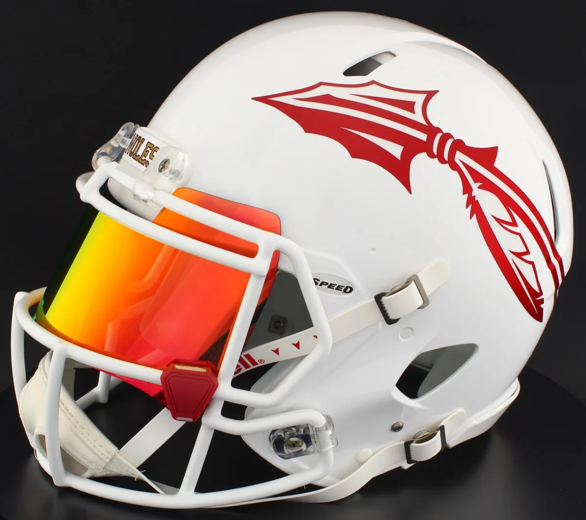 Florida State Seminoles Riddell Replica Speed Football Helmet – White, Torch Visor, and Red Chrome Clips