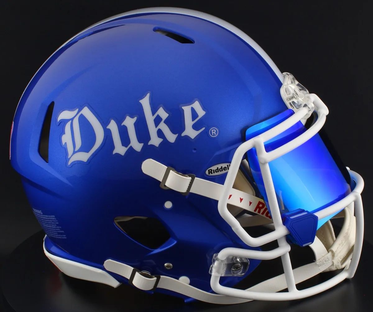 Duke Blue Devils Riddell Replica Speed Football Helmet – Gothic, White Facemask, Ice Blue Visor, and Dark Royal Blue Clips