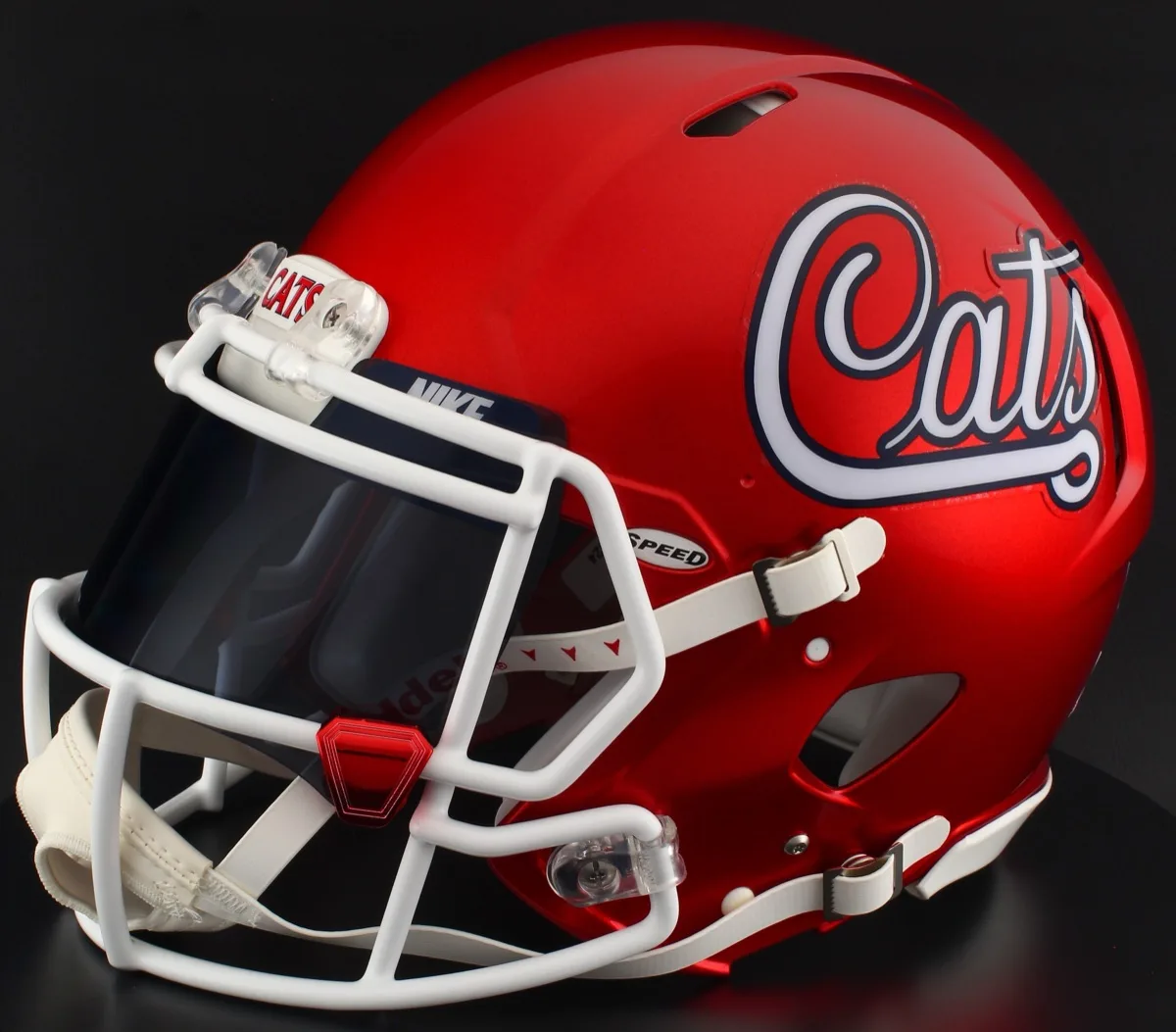 Arizona Wildcats Riddell Replica Speed Football Helmet – Script, Black Visor, Navy Blue Brow Tabs, and Red Chrome Clips