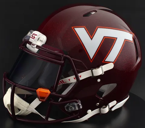 Virginia Tech Hokies Riddell Authentic Speed Football Helmet – Maroon, Maroon Factory Mask, Black Visor, Maroon Brow Tabs, and Orange Chrome Clips