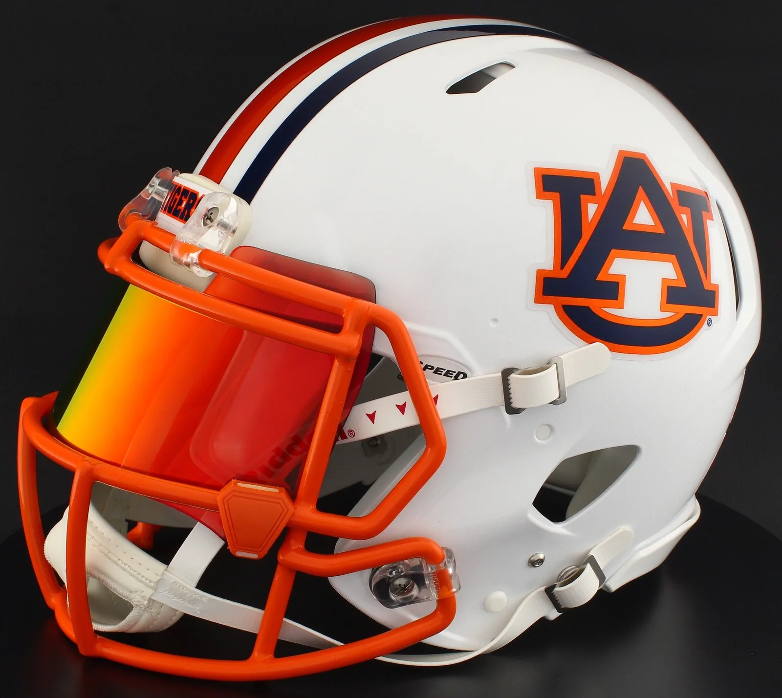 Auburn Tigers Riddell Authentic Speed Football Helmet – White AU, Burnt Orange Mask, Torch Visor, and Orange Clips