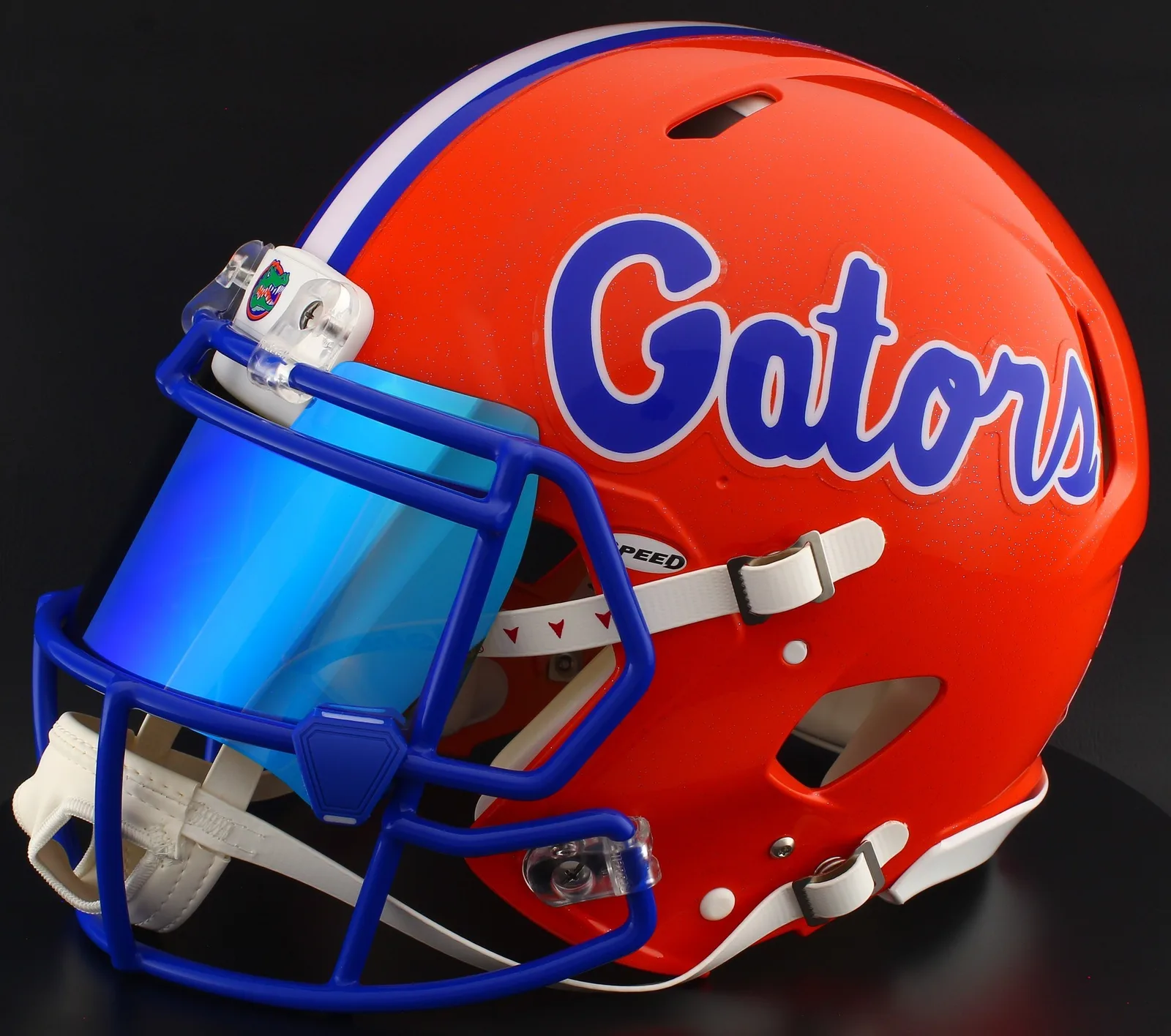 Florida Gators Riddell Replica Speed Football Helmet – Orange GATORS, Royal Blue Mask, Ice Blue Visor, and Royal Blue Clips