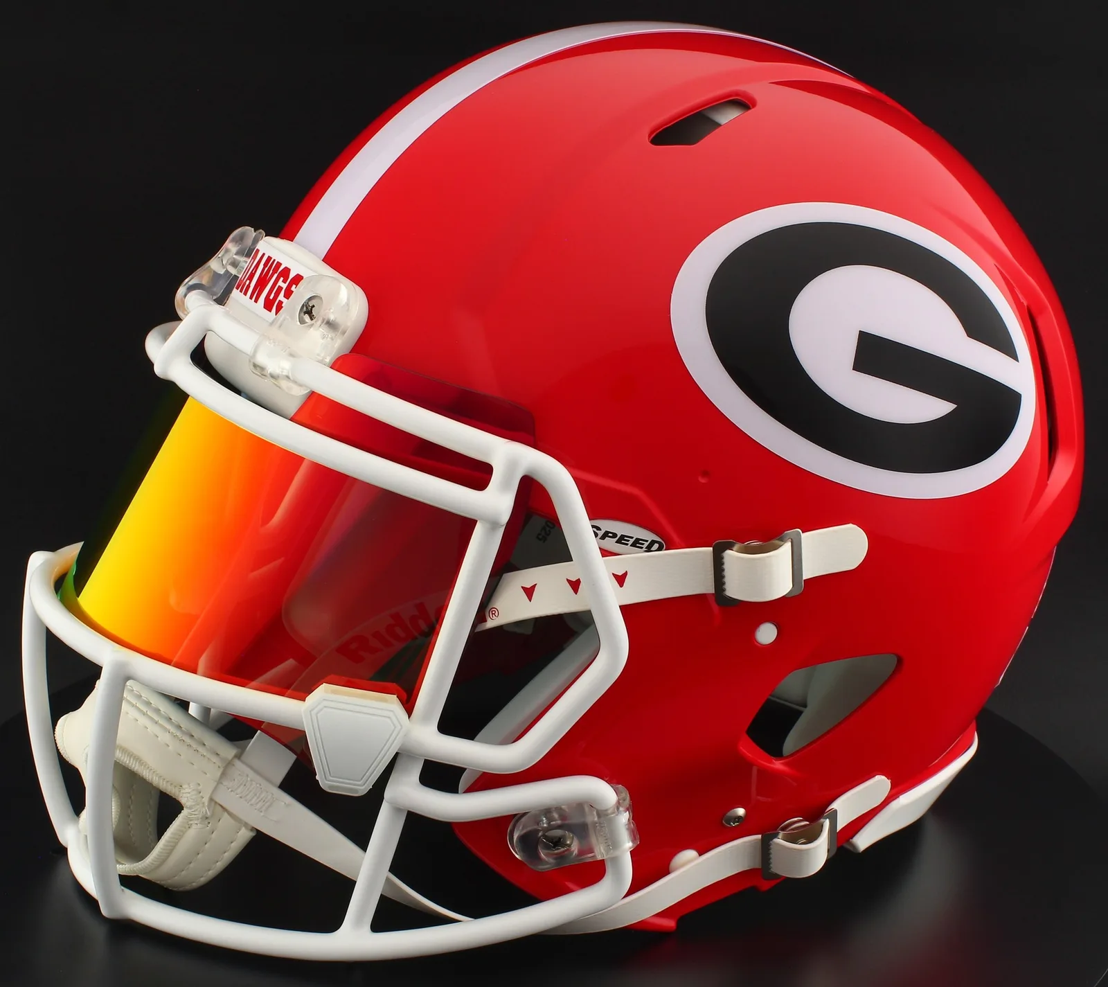 Georgia Bulldogs Riddell Replica Speed Football Helmet – Red Power G, White Factory Mask, Torch Visor, and White Clips