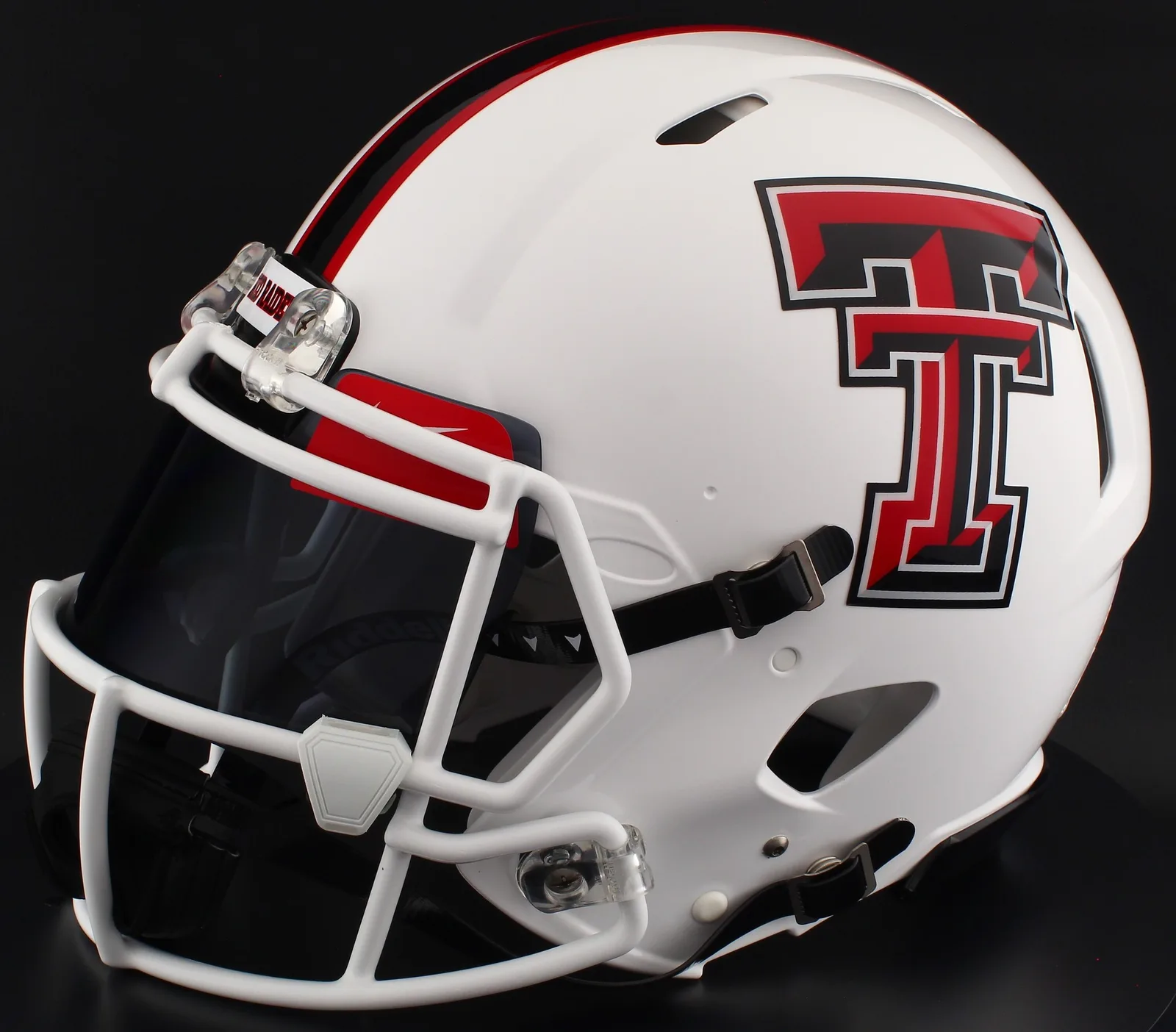 Texas Tech Red Raiders Riddell Authentic Speed Football Helmet – 2024, White Mask, Black Visor, Red Brow Tabs, and White Clips