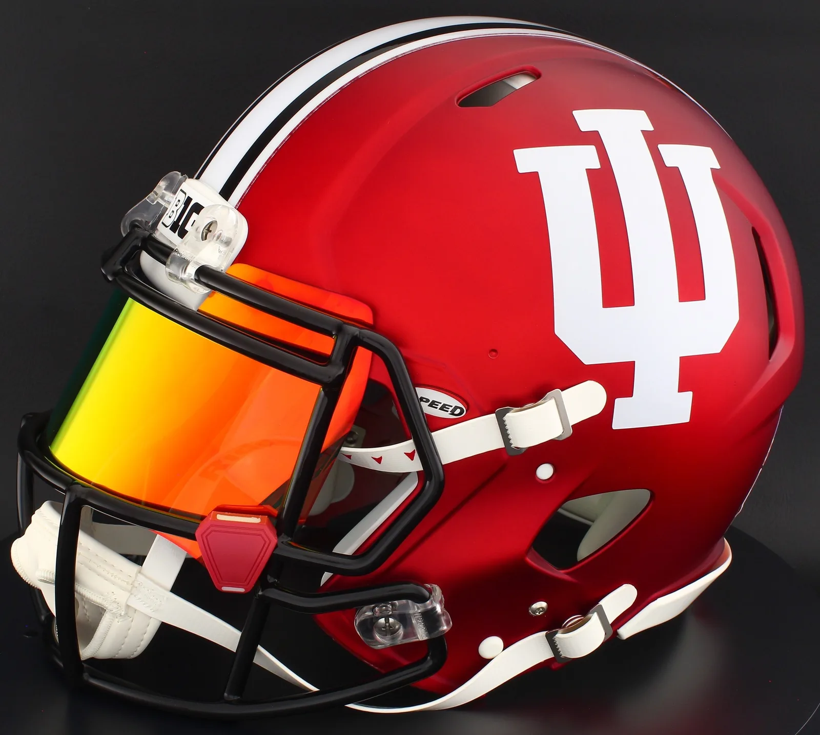 Indiana Hoosiers Riddell Authentic Speed Football Helmet – Anodized Crimson, Black Mask, Torch Visor, and Cardinal Clips