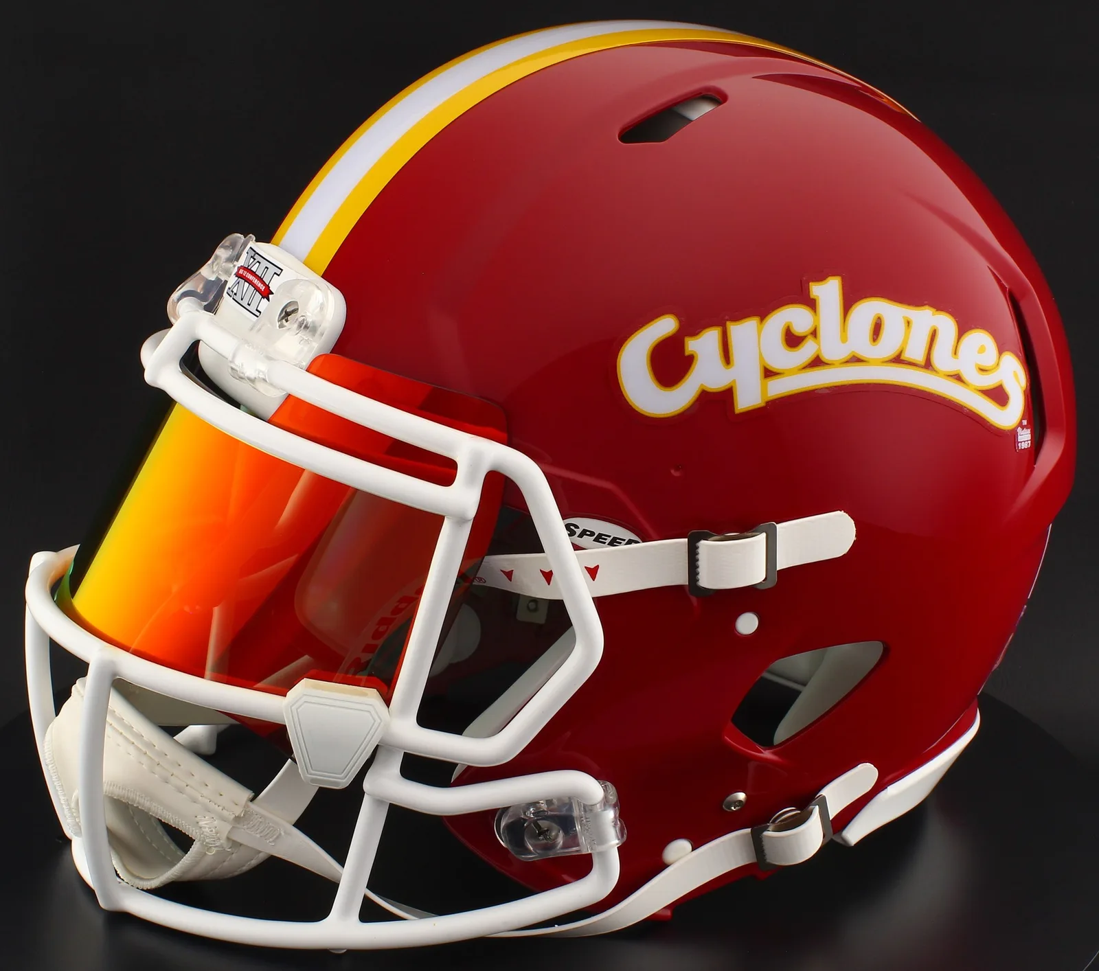 Iowa State Cyclones Riddell Authentic Speed Football Helmet – Cyclones Red, White Factory Mask, Torch Visor, and White Clips
